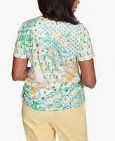 Alfred Dunner Petite Rise & Shine Tropical Geometric Patchwork Top
