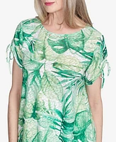 Alfred Dunner Petite Rise & Shine Monotone Tropical Leaf Top