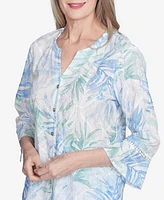 Alfred Dunner Petite St. Thomas Tropical Embroidered Button Front Top