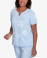 Alfred Dunner Petite St. Thomas Dragonfly Flower Applique Top