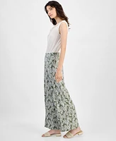Kasper Women's Leaf-Print Pull-On Wide Ankle Pants