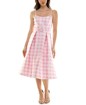 pear culture Women's Checkered Fit & Flare Midi Dress