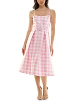 pear culture Women's Checkered Fit & Flare Midi Dress