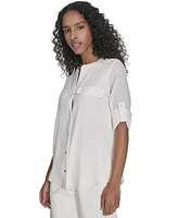 Calvin Klein Petite Split-Neck Button-Front Shirt