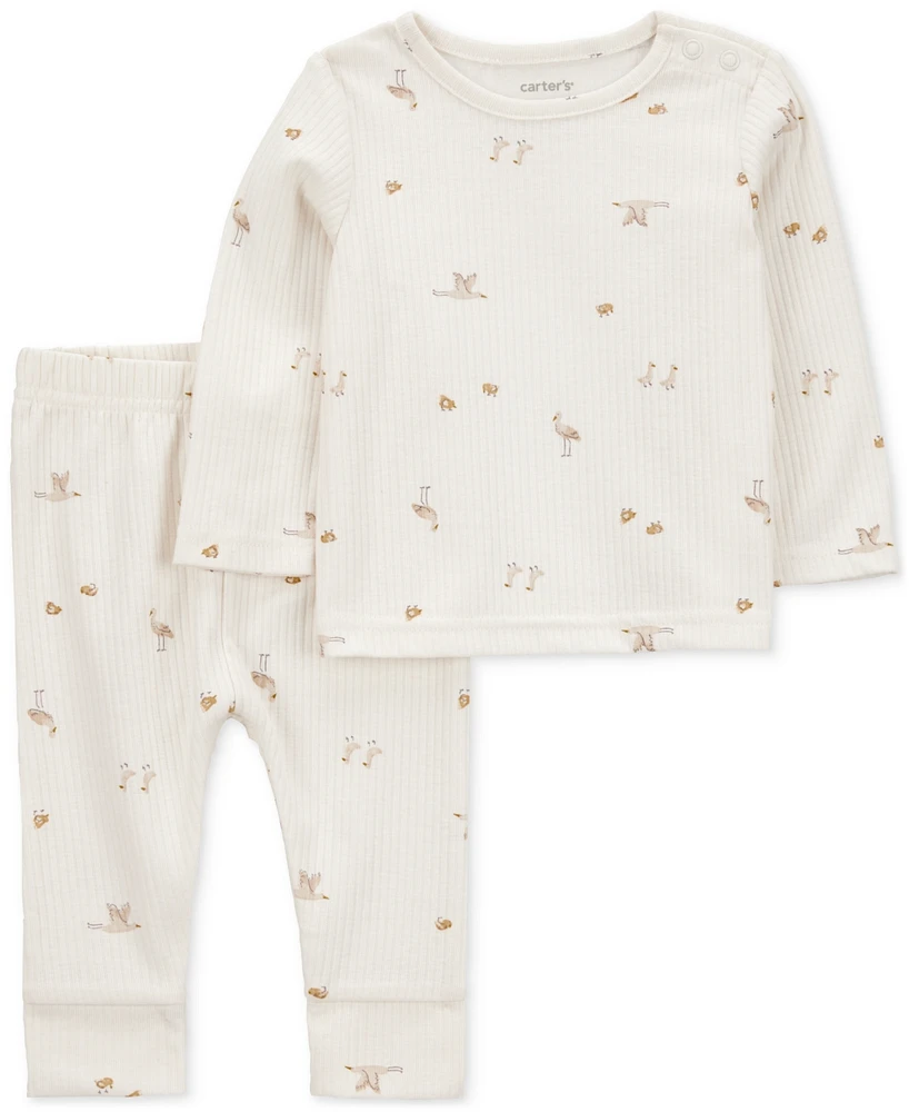 Carter's Baby Bird-Print Long-Sleeve T-Shirt & Pants, 2 Piece Set