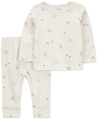Carter's Baby Bird-Print Long-Sleeve T-Shirt & Pants, 2 Piece Set