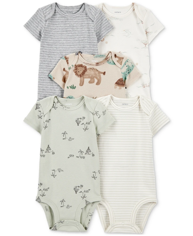 Carter's Baby Boy or Girl Safari Short-Sleeve Bodysuits, 5 Pack