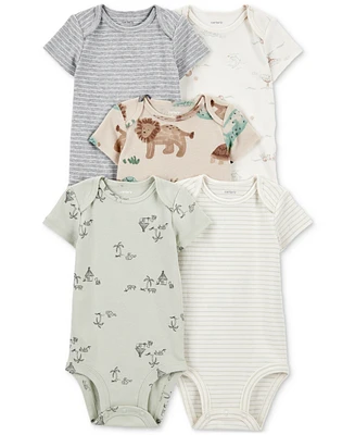 Carter's Baby Boy or Girl Safari Short-Sleeve Bodysuits, 5 Pack