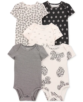 Carter's Baby Girls Striped Butterfly Short-Sleeve Cotton Bodysuits, 5 Pack