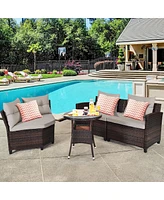 Gymax 4PCS Rattan Outdoor Patio Furniture Set Sectional Sofa Table w/ Cushions