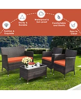 Gymax Set of 8 Outdoor Patio Rattan Conversation Furniture Set w/ Cushion Table