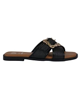 Gc Shoes Women's Ivy Embellished Buckle Slide Flat Sandals