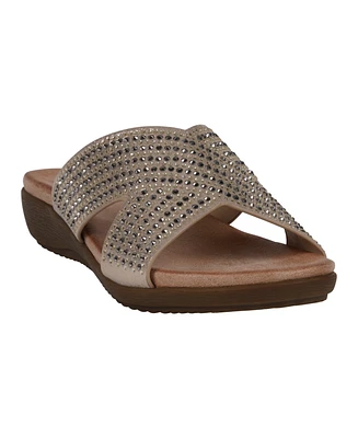 Gc Shoes Women's Sharlene Embellished Cross-Strap Flat Sandals