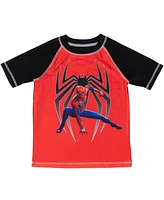 Spider-Man Boys Marvel Upf 50+ Rash Guard and Swim Trunks Outfit Set