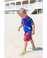 Spider-Man Boys Marvel Pullover Rash Guard and Swim Trunks to