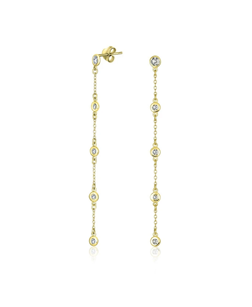 Bling Jewelry Classic Minimalist Cz Threader Dangle Chandelier Earrings 14K Gold Plated Silver