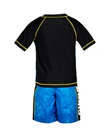 Pokemon Boys Pikachu Upf 50+ Rash Guard Swim Trunks Outfit Set to