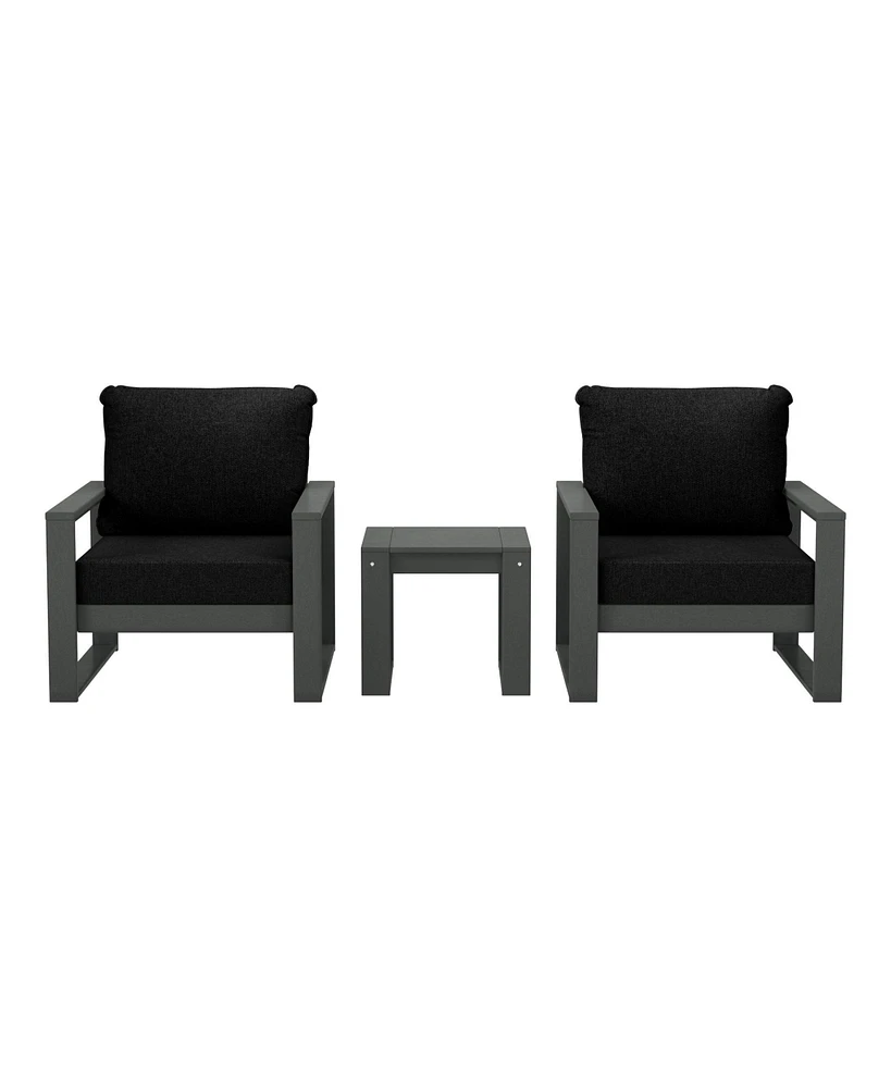 Outdoor Modern 3-Piece Hdpe Patio Sofa Set with Side Table