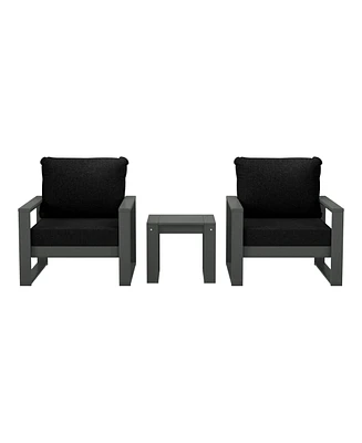 Outdoor Modern 3-Piece Hdpe Patio Sofa Set with Side Table