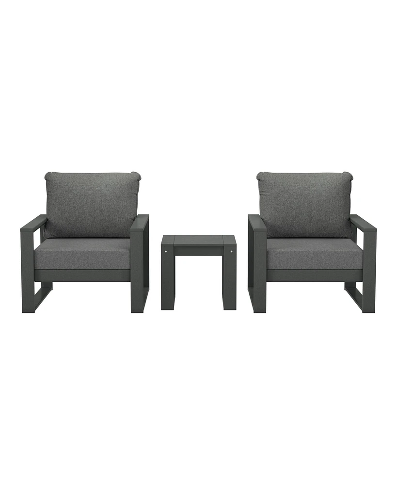 Outdoor Modern 3-Piece Hdpe Patio Sofa Set with Side Table
