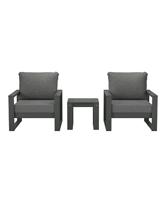 Outdoor Modern 3-Piece Hdpe Patio Sofa Set with Side Table