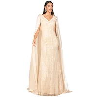 Lara Women's Beaded Gown with Satin Cape Sleeves