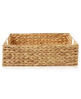 Casafield (Set of 4) Water Hyacinth 12-1/2"x17"x5" Pantry Baskets w/ Chalkboard Labels and Marker -Natural, Woven Storage Bins for Kitchen Shelves