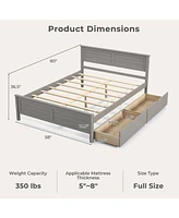 Full Bed Frame with Storage Drawers and Solid Wood Headboard