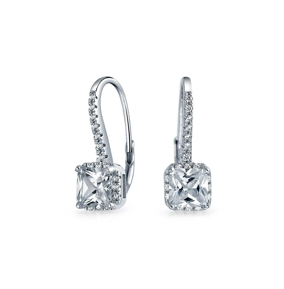 Bling Jewelry Solitaire Princess Square Cz Drop Earrings .925 Sterling Silver