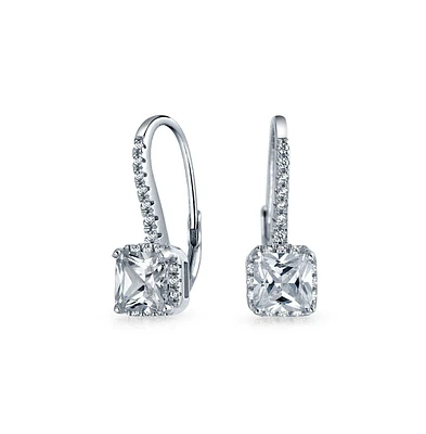 Bling Jewelry Solitaire Princess Square Cz Drop Earrings .925 Sterling Silver