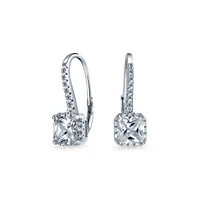 Bling Jewelry Solitaire Princess Square Cz Drop Earrings .925 Sterling Silver