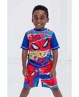 Spider-Man Boys Marvel Upf 50+ Rash Guard and Swim Trunks Outfit Set