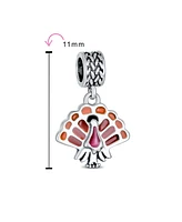 Bling Jewelry Thanksgiving Turkey Dangle Charm Bead Brown Enamel European Bracelet Silver