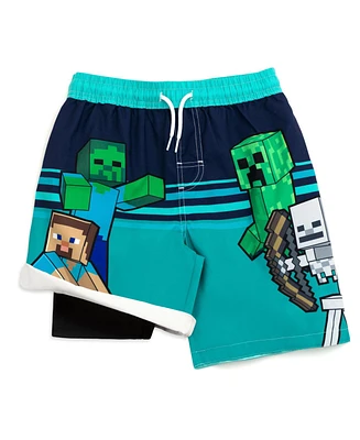 Minecraft Boys Creeper Compression Swim Trunks Bathing Suit Upf 50+ Quick Dry to