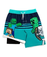 Minecraft Boys Creeper Compression Swim Trunks Bathing Suit Upf 50+ Quick Dry to