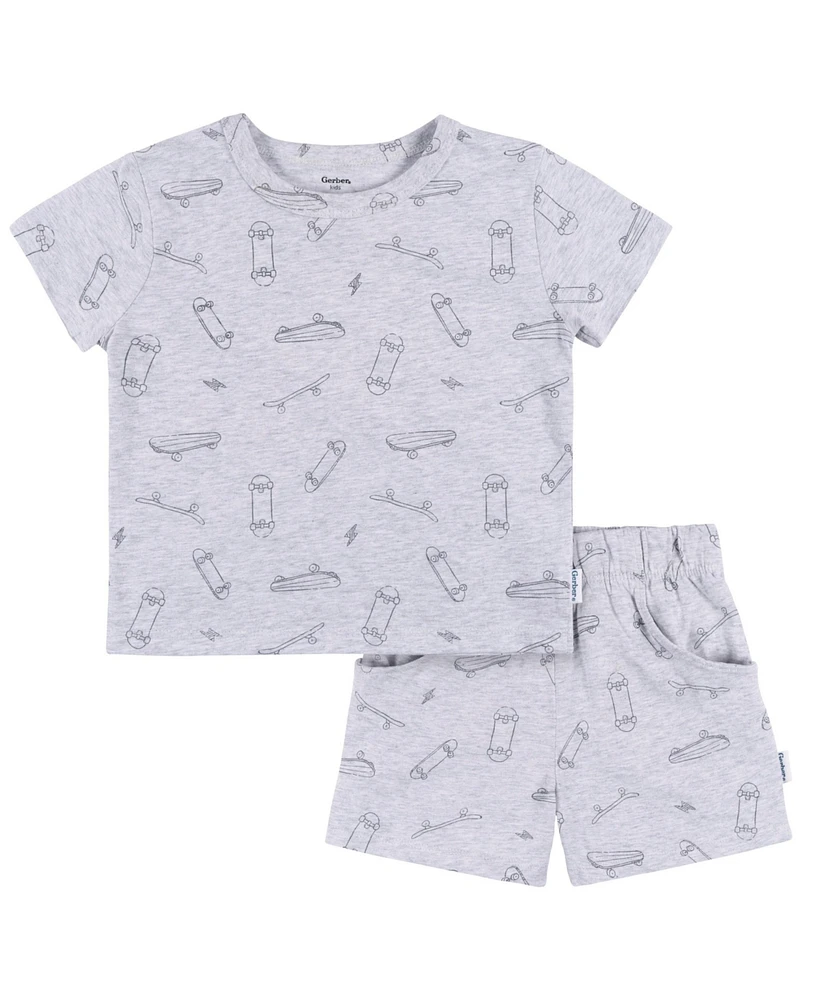 Gerber Toddler Boys 2-Piece T-Shirt and Shorts Set, Heather Skateboard