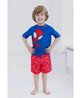 Spidey and His Amazing Friends Toddler Boys Marvel Spider-Man Upf 50+ Rash Guard Swim Trunks Outfit Set