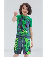 Avengers Toddler Boys Marvel Spider-Man Captain America Hulk Iron Man Pullover Rash Guard & Swim Trunks Outfit Set to