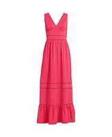 Lands' End Women's Cotton Modal Embellished Trim Maxi Dress
