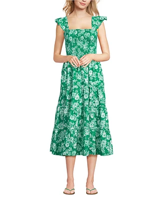 Lands' End Women's Cotton Dobby Smocked Dress with Ruffle Straps