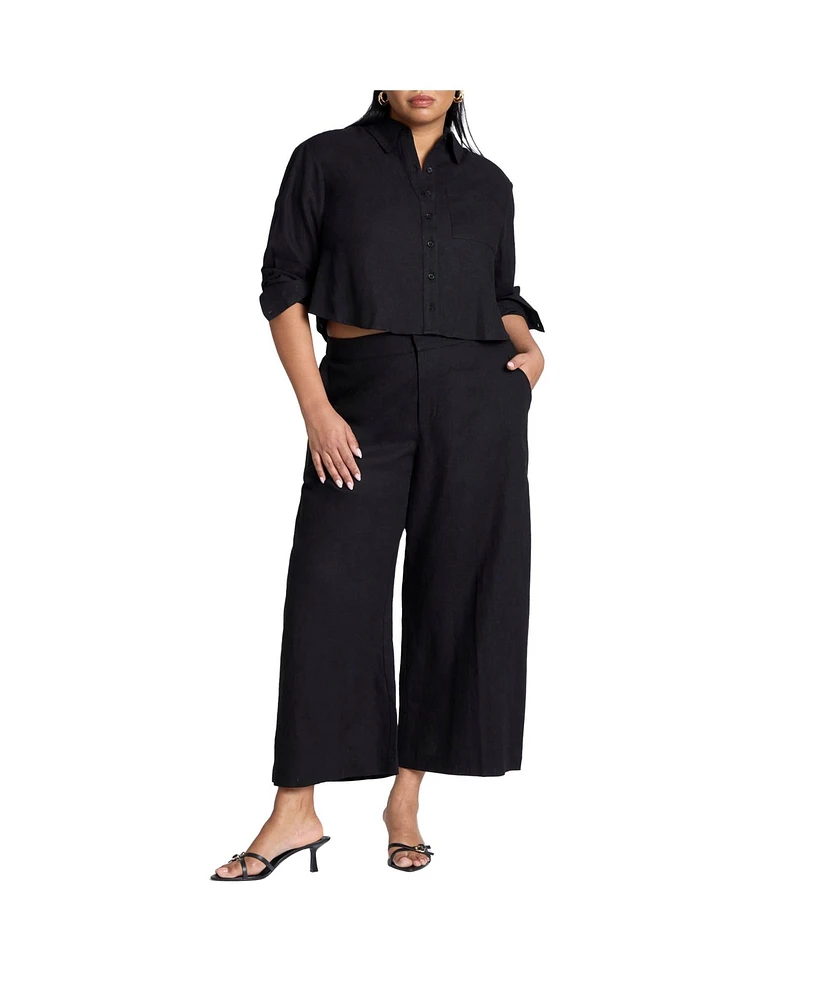 Eloquii Plus Elements Linen Wide Leg Crop Pant