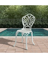 Patio Dining Chair Set of 2, Cast Aluminium Outdoor Chairs Outdoor Bistro Chairs, White