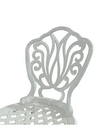 Patio Dining Chair Set of 2, Cast Aluminium Outdoor Chairs Outdoor Bistro Chairs, White