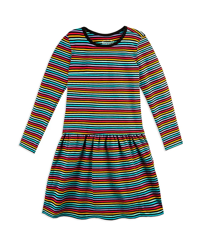 Mightly Toddler Girls Fair Trade Organic Cotton Long Sleeve Drop Waist Dress
