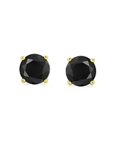 Bling Jewelry 2CT Black Round Stud Earrings Cubic Zirconia Solitaire Cz Gold Plated .925 Sterling Silver 8MM