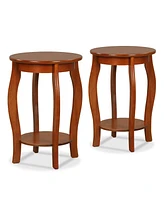 Set of 2 15 Inch 2-Tier Round End Table with Storage Shelf