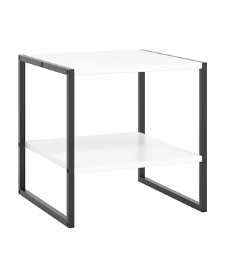 2-Tier Square End Table with Storage Shelf Reversible Design