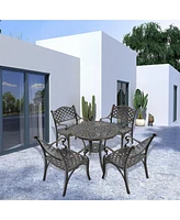 5-Piece Cast Aluminum Outdoor Furniture Patio Dining Set Table with Umbrella Hole Chairs