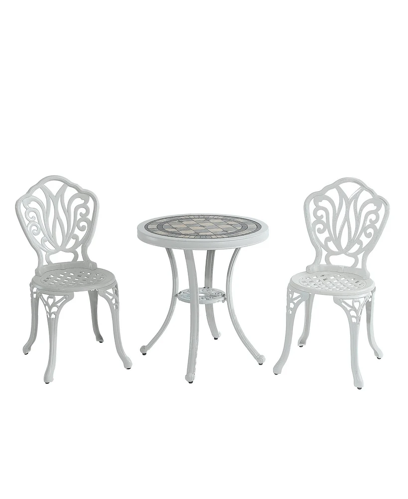 3-Piece Cast Aluminium Patio Bistro Set Outdoor Dining Table and Chairs Patio Bistro Table Patio Bistro Chairs, White