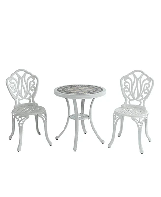 3-Piece Cast Aluminium Patio Bistro Set Outdoor Dining Table and Chairs Patio Bistro Table Patio Bistro Chairs, White